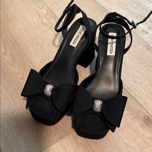 Steve Madden Black Bow Heels with Rhinestone Accent